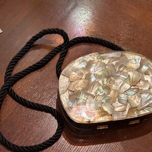 Tortoise Shell Clutch with Black Rope Strap